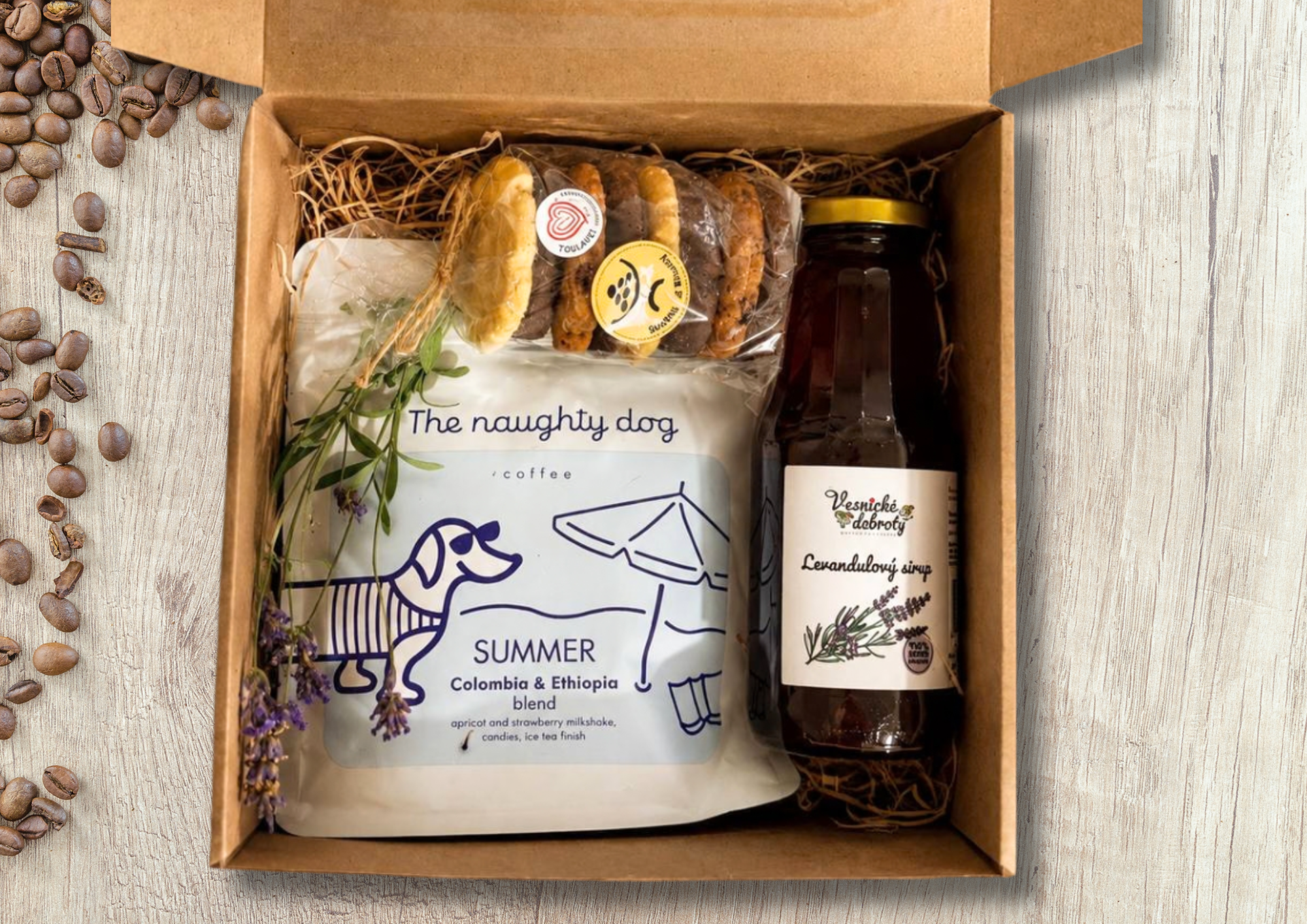 Kávový dárkový box levandulový